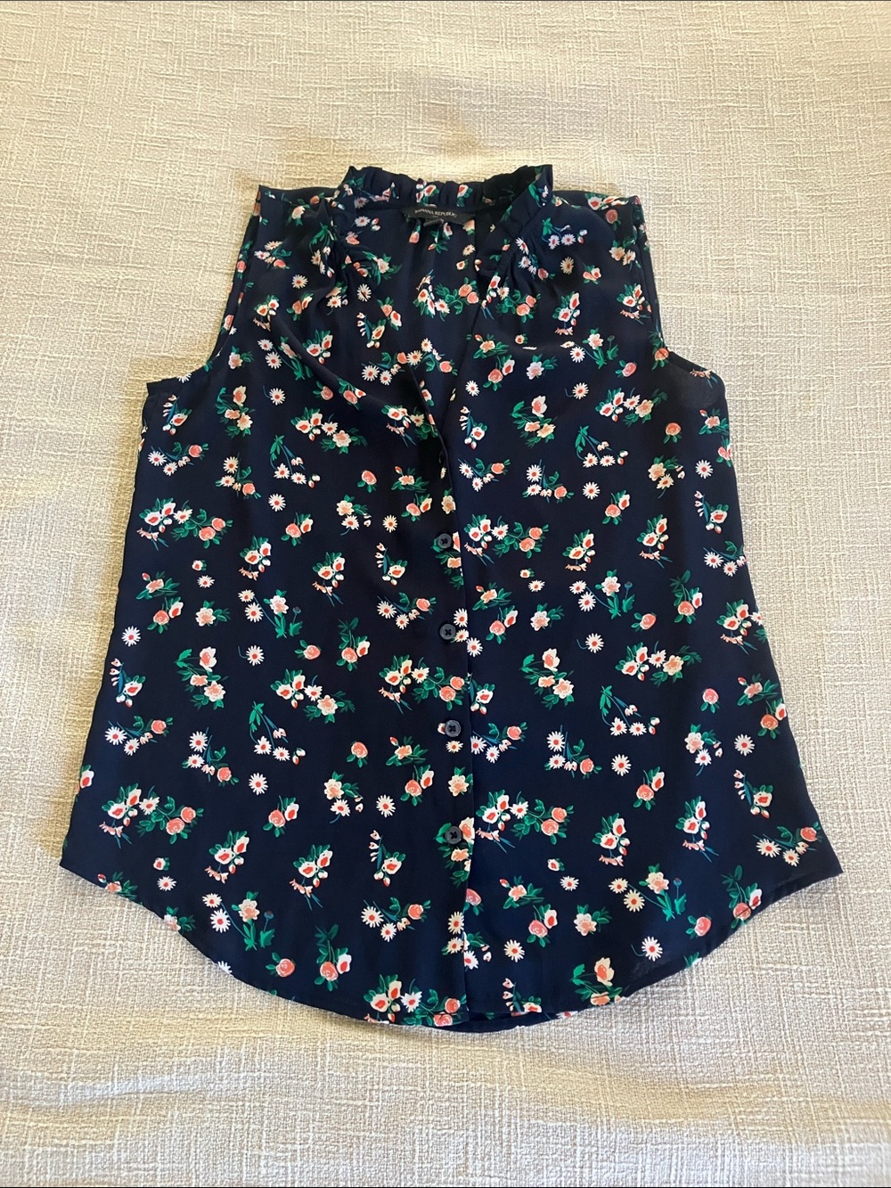 Banana Republic NavyFloral Tie-Neck Semi Sheer Sleeveless Camisole Size XS